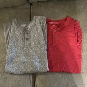 AE shirts (2) red, gray Size Medium ahas small eagle on left chest